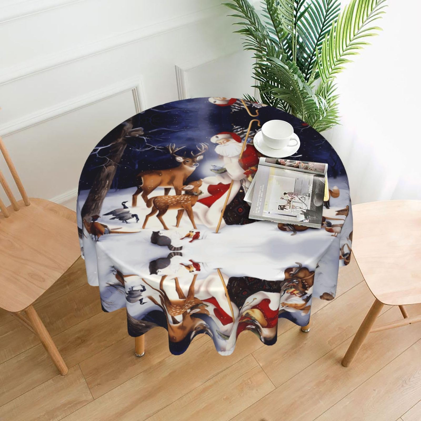 WHJSSF Christmas Deer Prints Round Decorative Tablecloth 60in - Elevate Your Dining Experience with a Stylish & Protective Table Throw