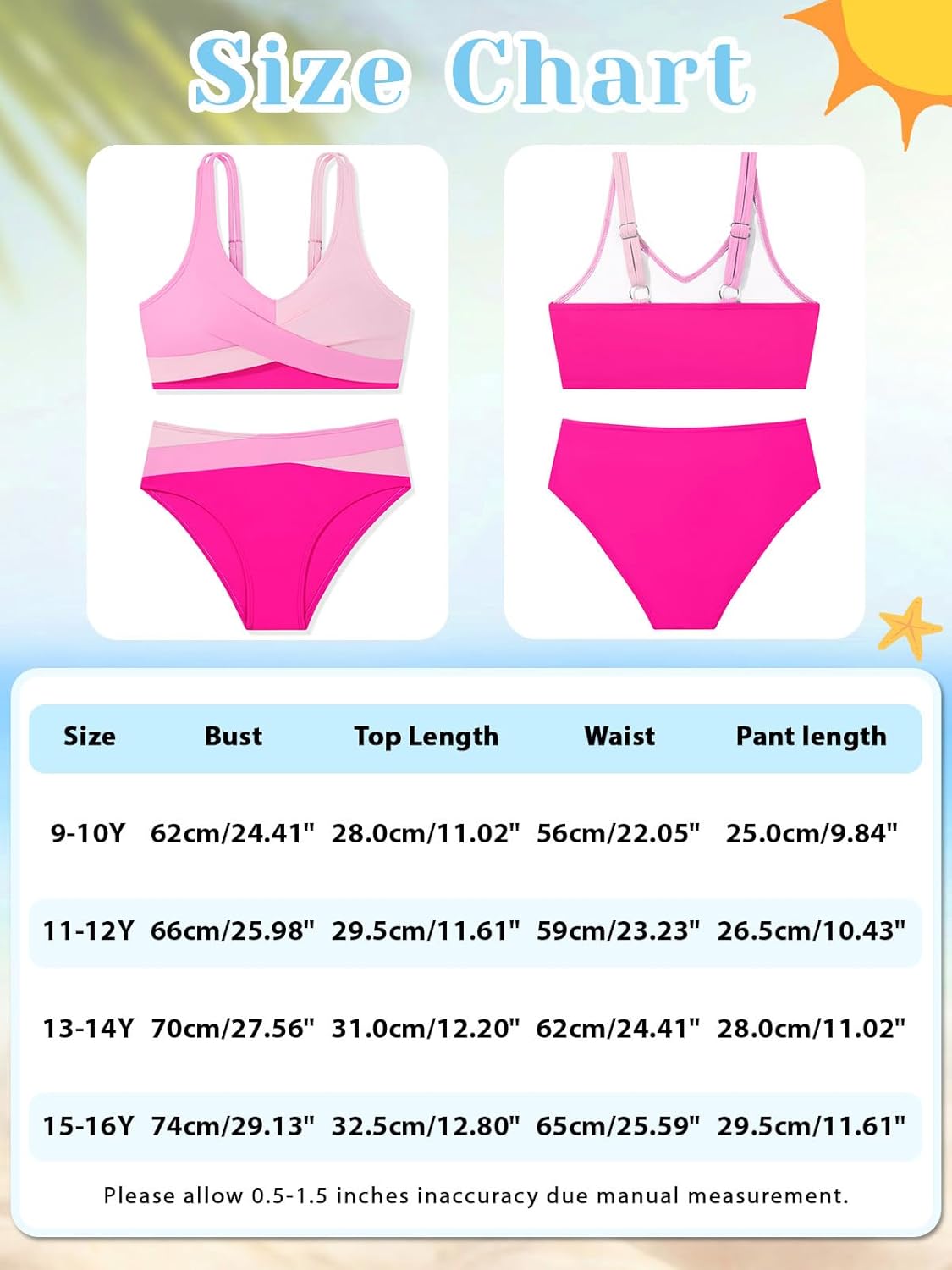 Girls Swimsuit 2 Piece Tropical Floral Twist Cross Swimwear High Waisted Bikini Set Teen Solid Color Bathing Suit 9-16T