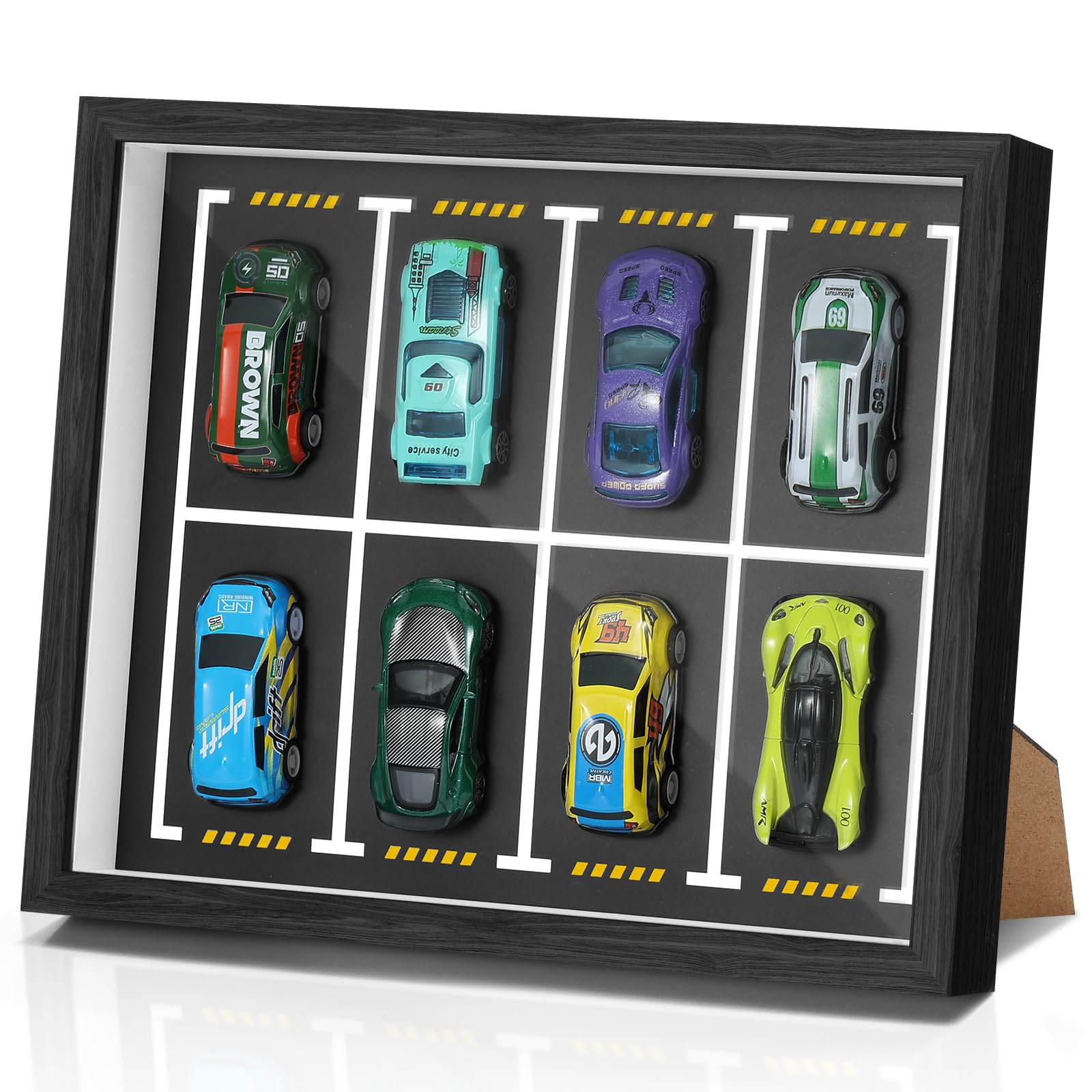 JupDec Magnetic 1:64 Diecast Display Frame, Clear Acrylic Model Car Shadow Box with Parking Layout Mat for Matchbox Hot Wheel, Dustproof Wall Mount or Tabletop Display Box, Ideal Gift for Collectors