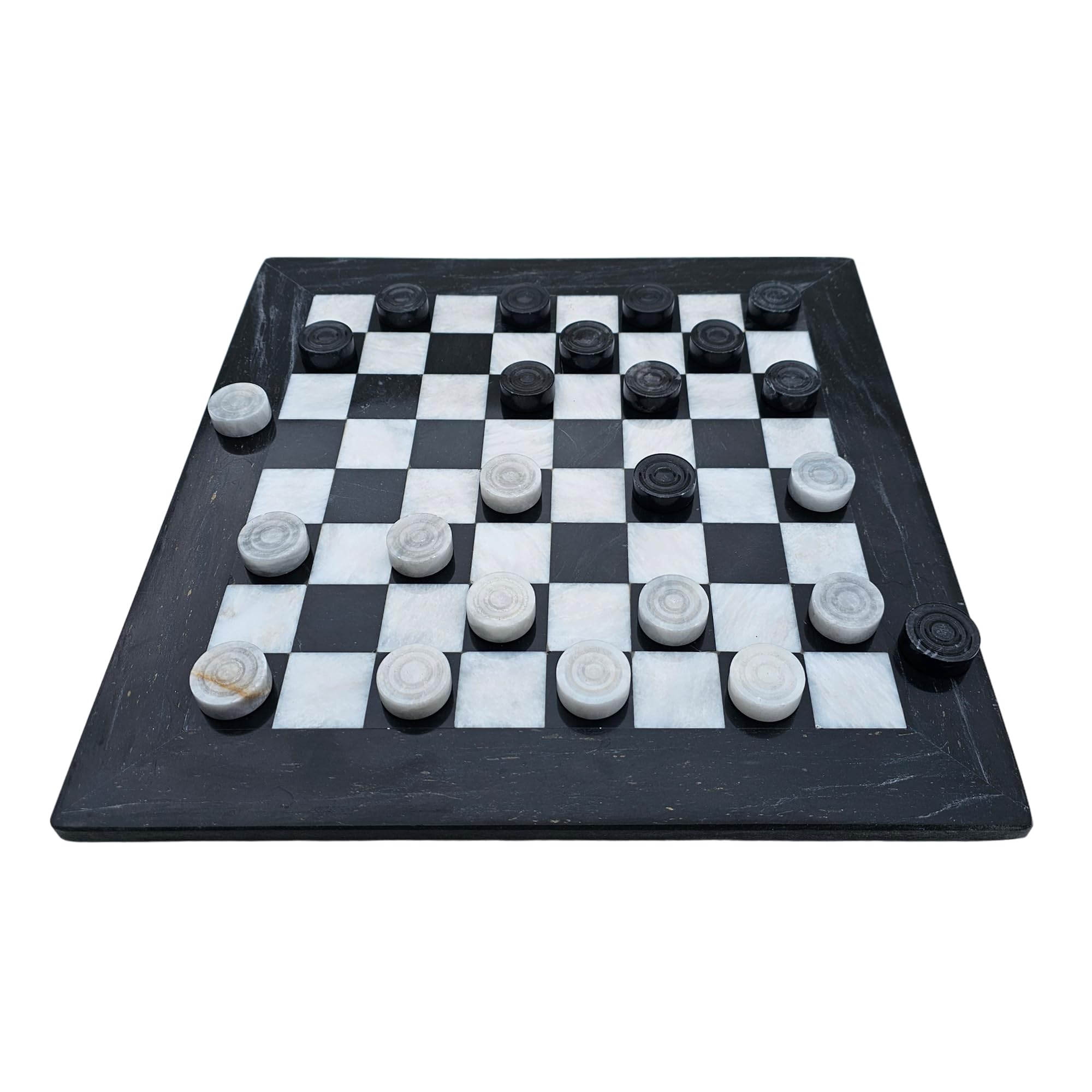 Gioco da donna in marmo, 12 pollici, 30 cm, con 24 pietre da donna, colore nero e bianco-grigio, prodotto naturale, fatto a mano, idea regalo