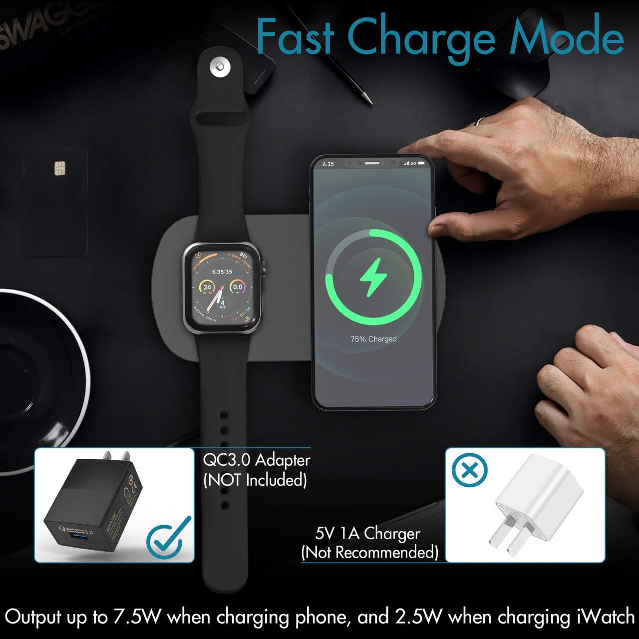 Best Deal Product Wireless Charging Station for Multiple Devices, 2-in-1 Qi-Certified Fast Wireless Charger Compatible with iPhone 12/12 mini/12 Pro, iWatch, AirPods and More(No AC Adapter) New Deal Wireless Charging Station for Multiple Devices, 2-in-1 Qi-Certified Fast Wireless Charger Compatible with iPhone 12/12 mini/12 Pro, iWatch, AirPods and More(No AC Adapter)