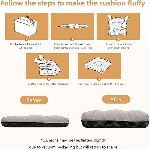 Miniatura 6 de RACE LEAF Paquete de 4 cojines caqui para silla, cojines de asiento interiores de 15.5 x 15.5 pulgadas, almohadillas de espuma viscoelástica