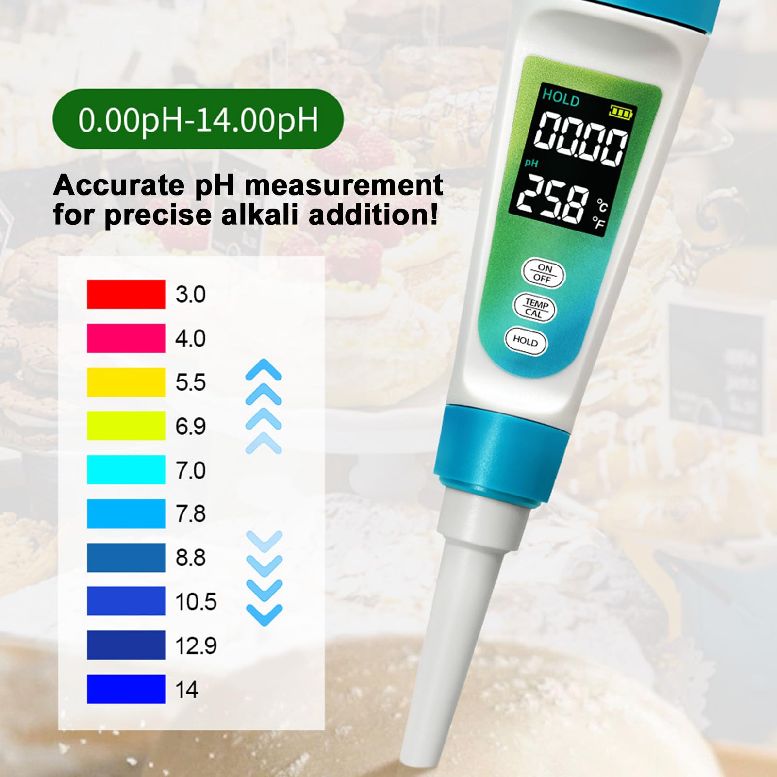 Jectse Probador de PH para Cosméticos, Medidor de PH Digital con Pantalla de Temperatura, Pantalla LCD Retroiluminada, Compensación Automática de Temperatura, Kit de PH de Alimentos