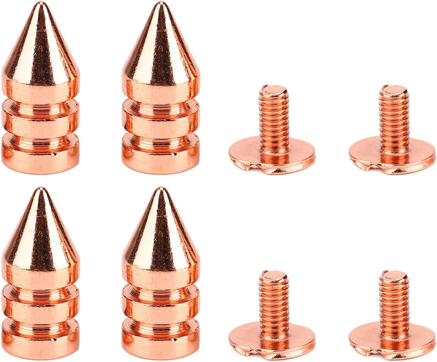 100 Sets Spiked Cone Spike Stud, Punk Rivets Kit, Rose Gold Screw Back Studs for DIY Clothing Shoes, High Hardness Metal Plating Brass Spikes with Smooth Edge and Regular Thread (7 * 15mm)