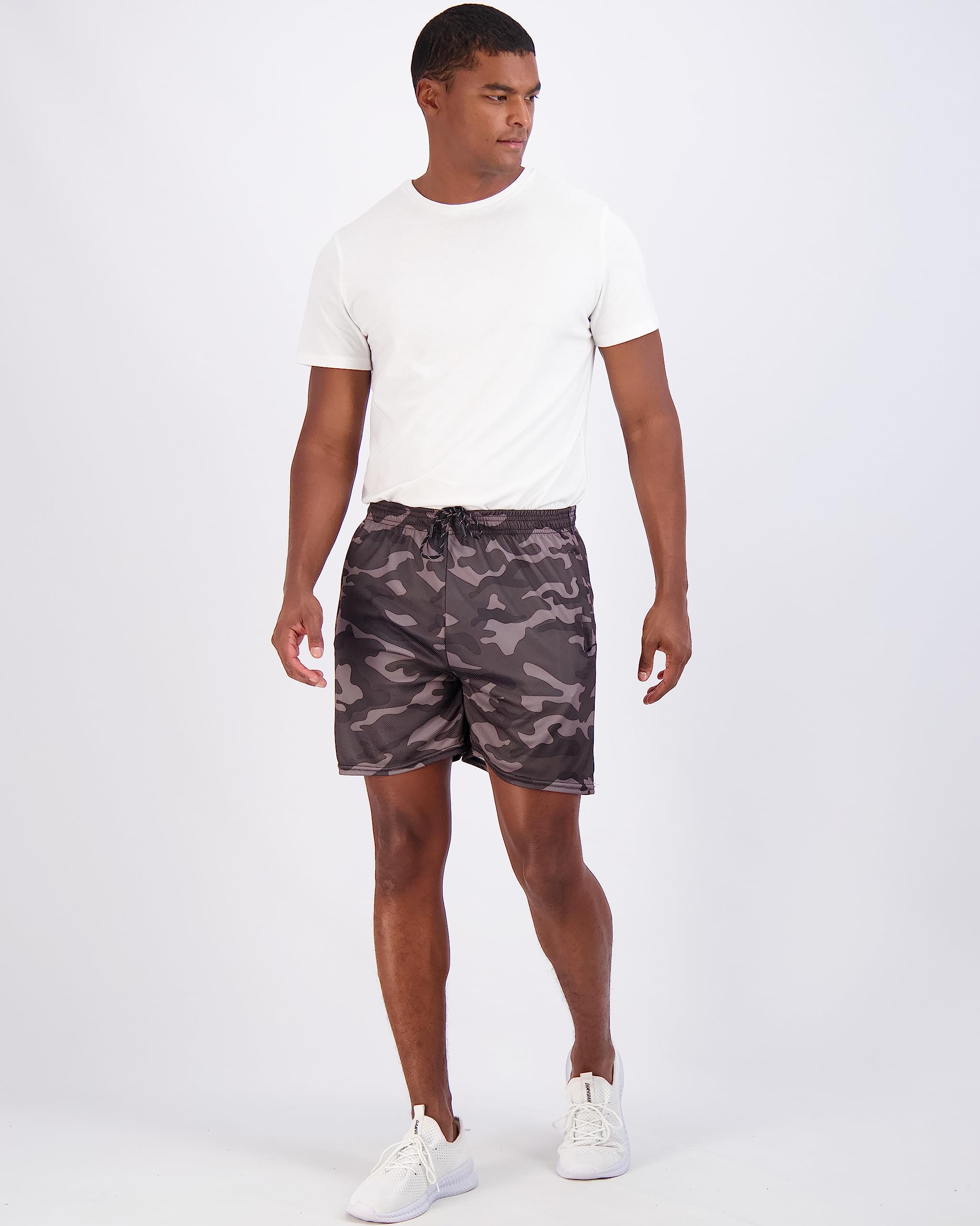Real Essentials Set de 4 pantalones cortos deportivos de malla para hombre con cremallera, 12,7 cm, para entrenamiento, gimnasio, correr y baloncesto, disponible en tallas grandes y largos especiales