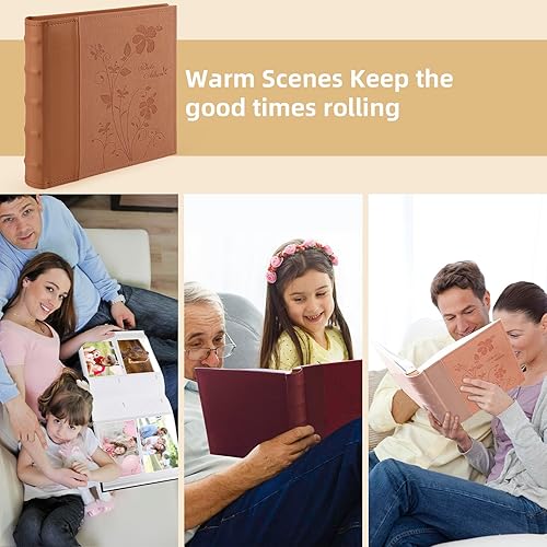 Miniatura 6 de Golden State Art Álbum de fotos capacidad para 200 imágenes de 4 x 6 pulgadas 2 por página cubierta de piel sintética inspirada en la vintage
