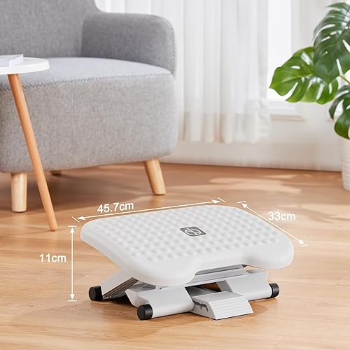 Vista 22 de HUANUO Reposapiés de escritorio ajustable, reposapiés para debajo del escritorio en el trabajo con masaje, taburete ajustable con 3 posiciones