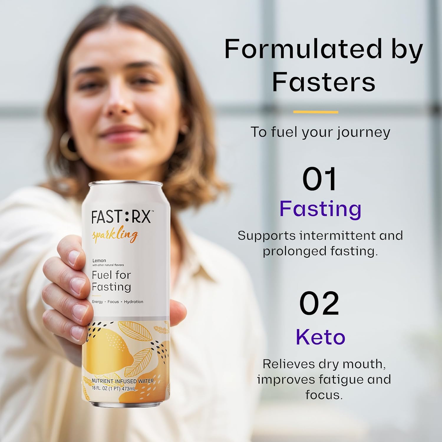 FASTRX Meyer Lemon Sparkling Fasting Electrolytes Drink – Sugar Free Electrolytes for GLP-1 Hydration Support, Hunger Suppressant with Vitamins & Minerals – Zero Calories & Carbs – 16Oz, 12-Pack