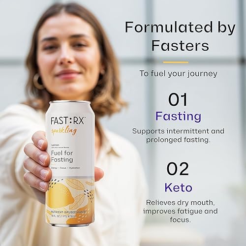 Miniatura 2 de FASTRX - Bebida hidratante de limón espumoso, sin azúcar, para ayunarceto, 16 onzas líquidas (paquete de 12). Ingredientes que atacan el hambre,
