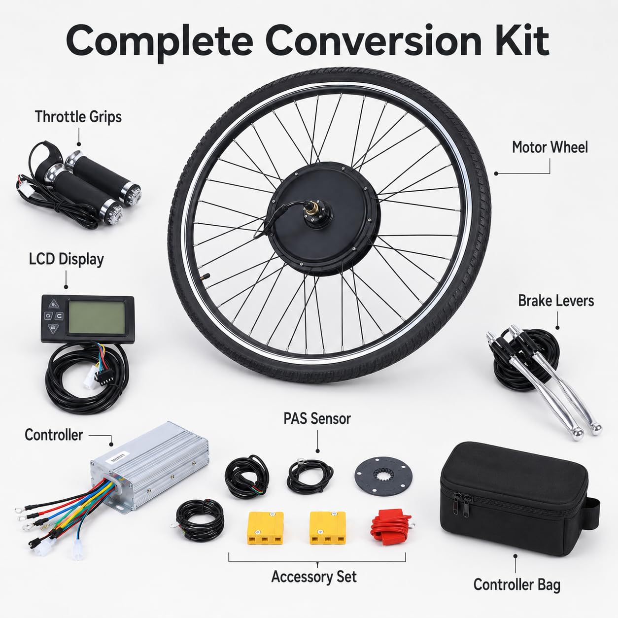 Kit Conversion Vélo Électrique 28 Pouces, Roue Avant 36V 500W avec LCD Pas | Assistance fluide à 5 niveaux, accélérateur et commandes au guidon