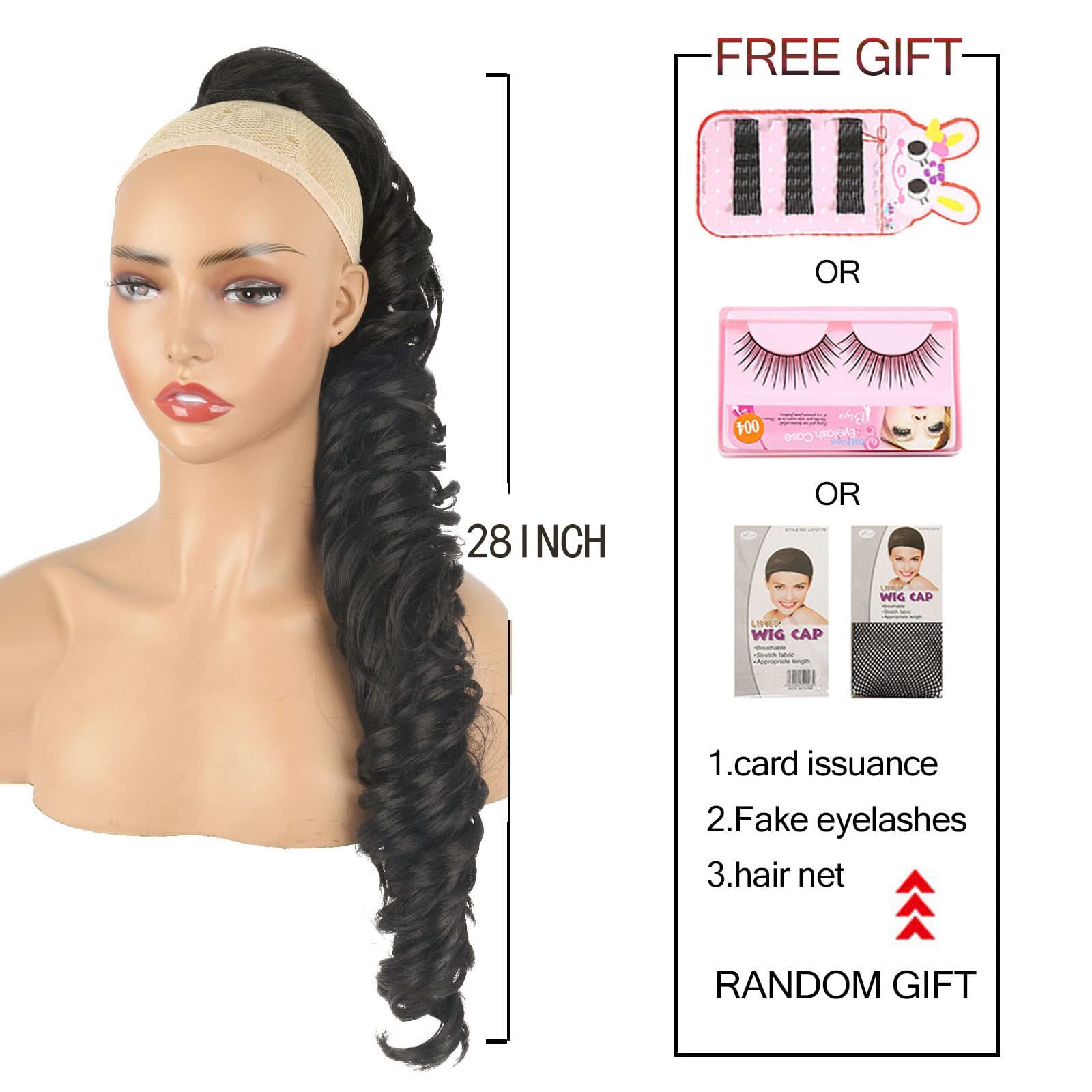 28 Inch Wavy Curly Clip-In Ponytail Extension, Heat-Resistant Synthetic Corn Wave Ponytail Extension Clip in - 22 Wavy Curly  main image 2