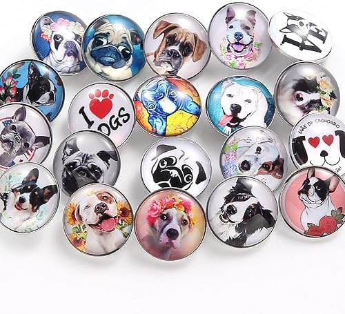 Miniatura 4 de 20 dijes a presión para perro, 0.709 in, intercambiables, para joyería, collar, pulsera, botones de cristal