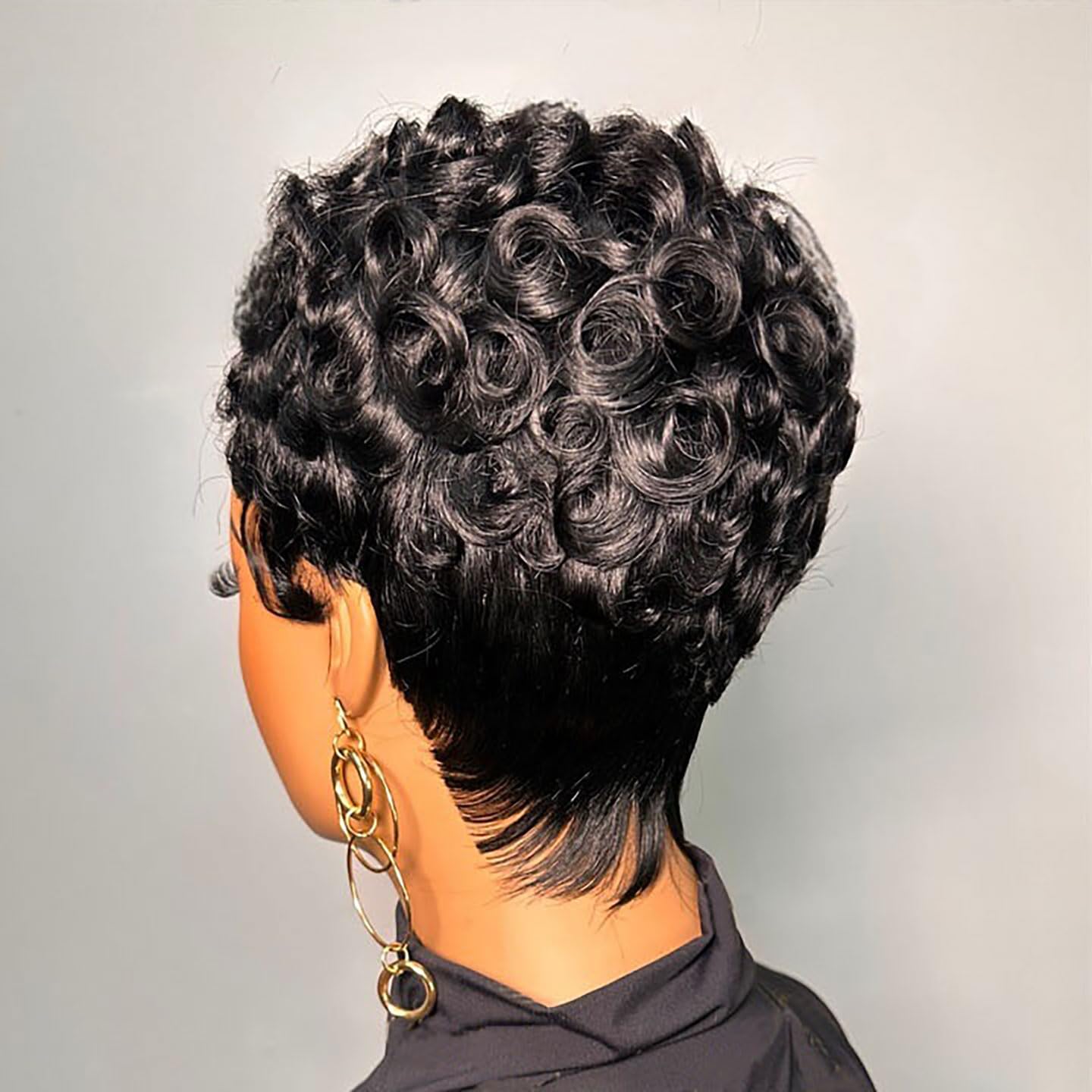 VRZ Short Curly Pixie Cut Human Hair Wigs for Black Women Pixie Cut Wig Human Hair Glueless Layered Brazilian Virgin Black Color No Glue Wig for Daily Use