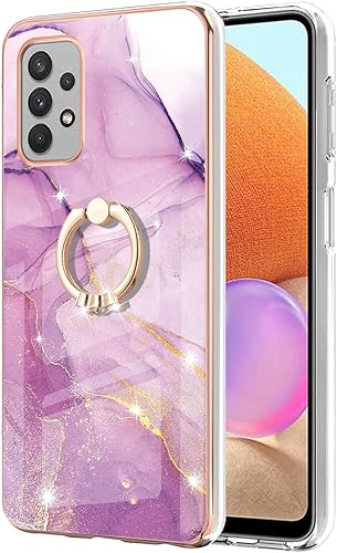 Miniatura 2 de Dinglijia Funda para Samsung Galaxy A32 4G, TPU suave + IMD, patrón de mármol, anillo brillante, soporte para niñas y mujeres, funda protectora de