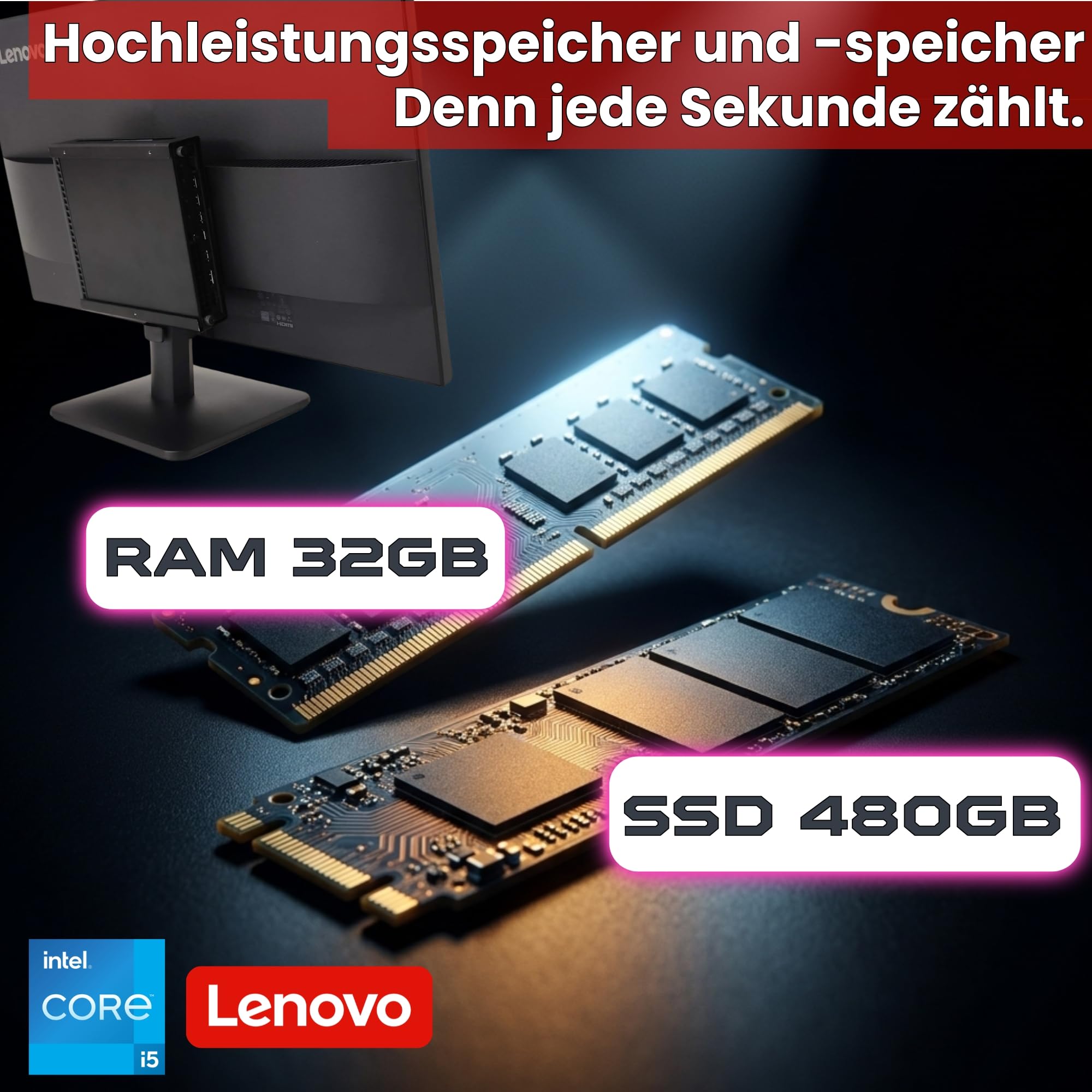 Lenovo 27-Zoll-All-in-One-PC | Mini-PC + Monitor 27" Full HD IPS 100Hz | Intel Core i5-10500T 12 Threads 3,8 GHz | 32 GB SO-DIMM | 480 GB SSD | TPM 2.0 | Windows 11 Pro | 36 Monate Garantie