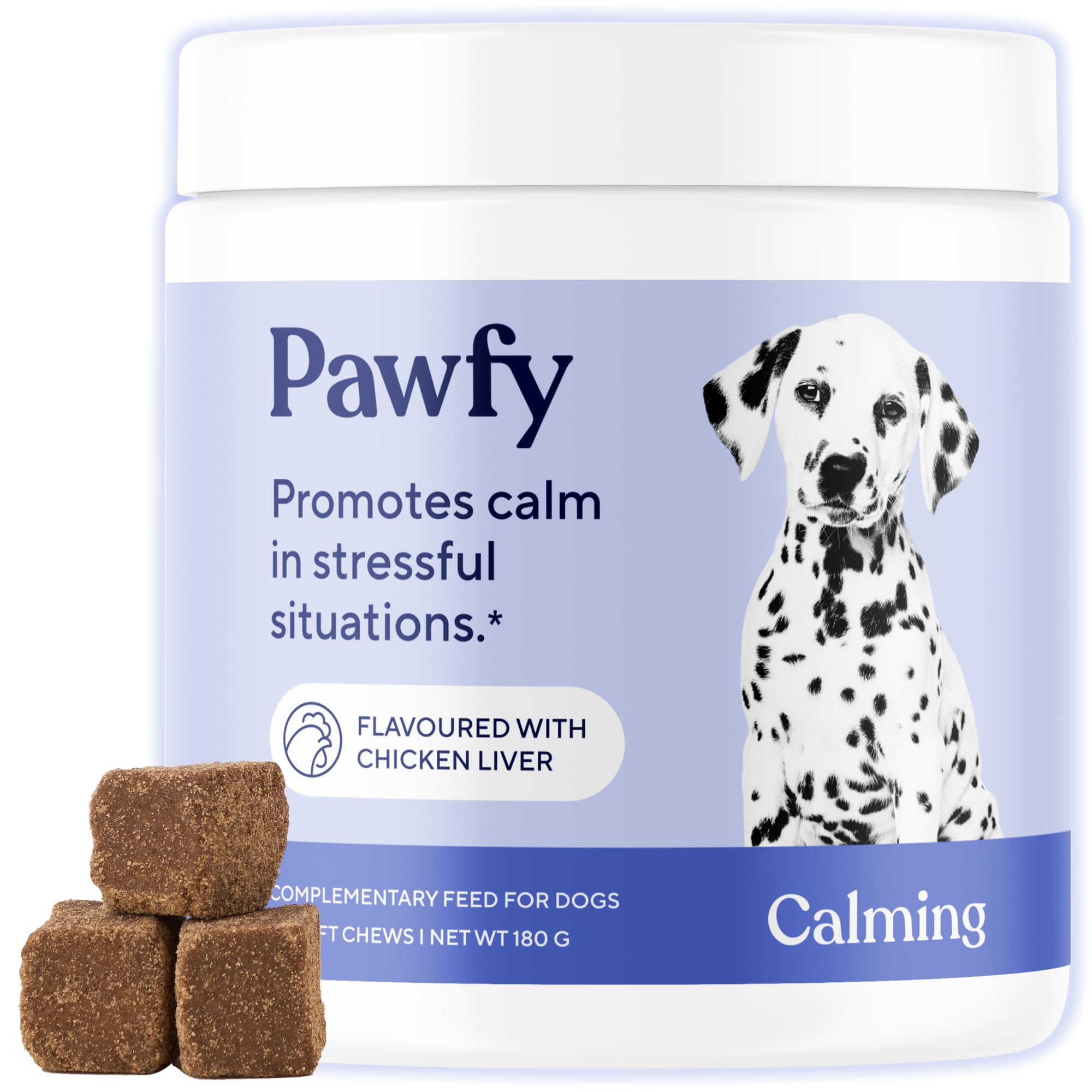 Pawfy Calming Chews for Dogs | Chamomile, Valerian Root & Passionflower Formula | Dog Anxiety & Stress Relief | Fireworks, Separation & Travel Support | All Breeds & Ages | 60 Chews (Chicken)