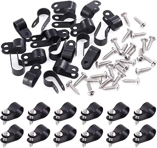 Swpeet 120 Pack Black 1/2 Inch Nylon Plastic R-Type Cable Clips Clamp Kit, Nylon Screw Mounting Cord Fastener Clips with 120 Pack Screws for Wire Management (1/2 Inch, Black)