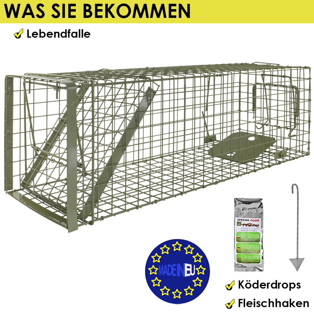 Petigi Lebendfalle Grün Drahtfalle Marder Lebend Wiesel Garten Kaninchen Abwehr Umsiedeln Falle Haus Zubehör Ratte Vertreiben Dachboden Rattenfalle 102 x 34 x 34 cm