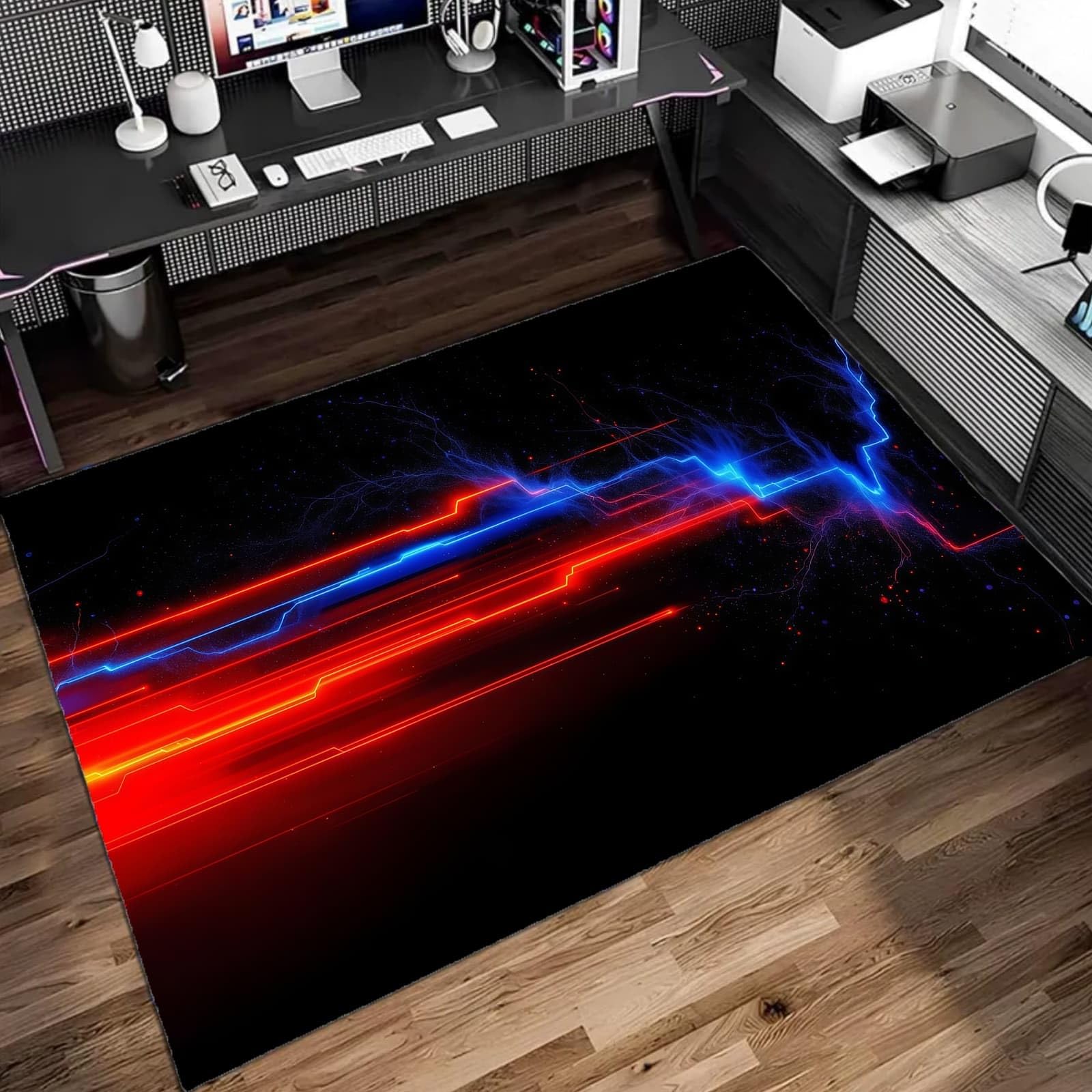 Alfombra para habitación adolescente con estampado de circuitos estilo gamer