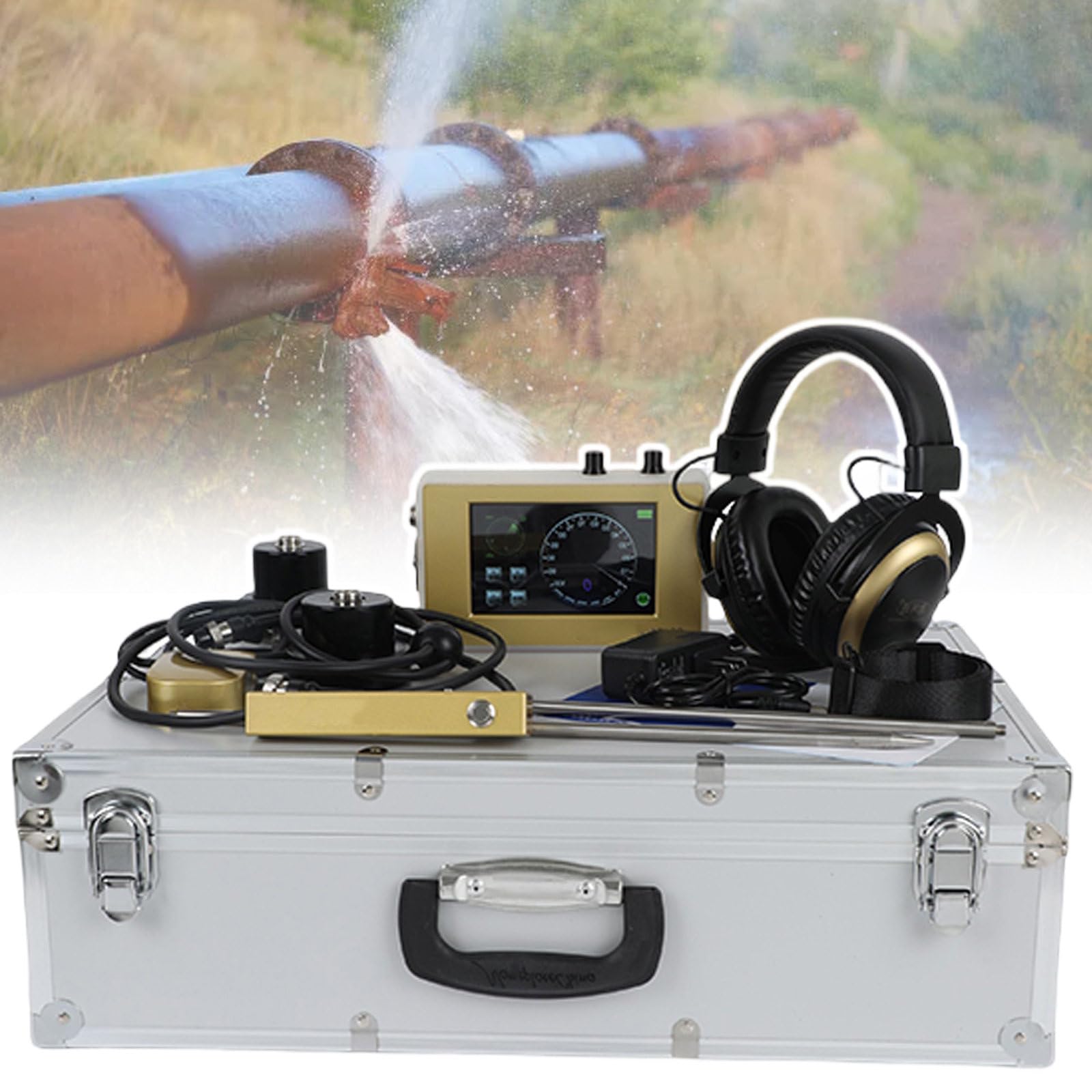 Detector de Fugas en tuberí de Agua con Carga, Panel de visualización, Monitor de Fugas en tuberí de Agua en Obras de construcción, con Auriculares con cancelación de Ruido.