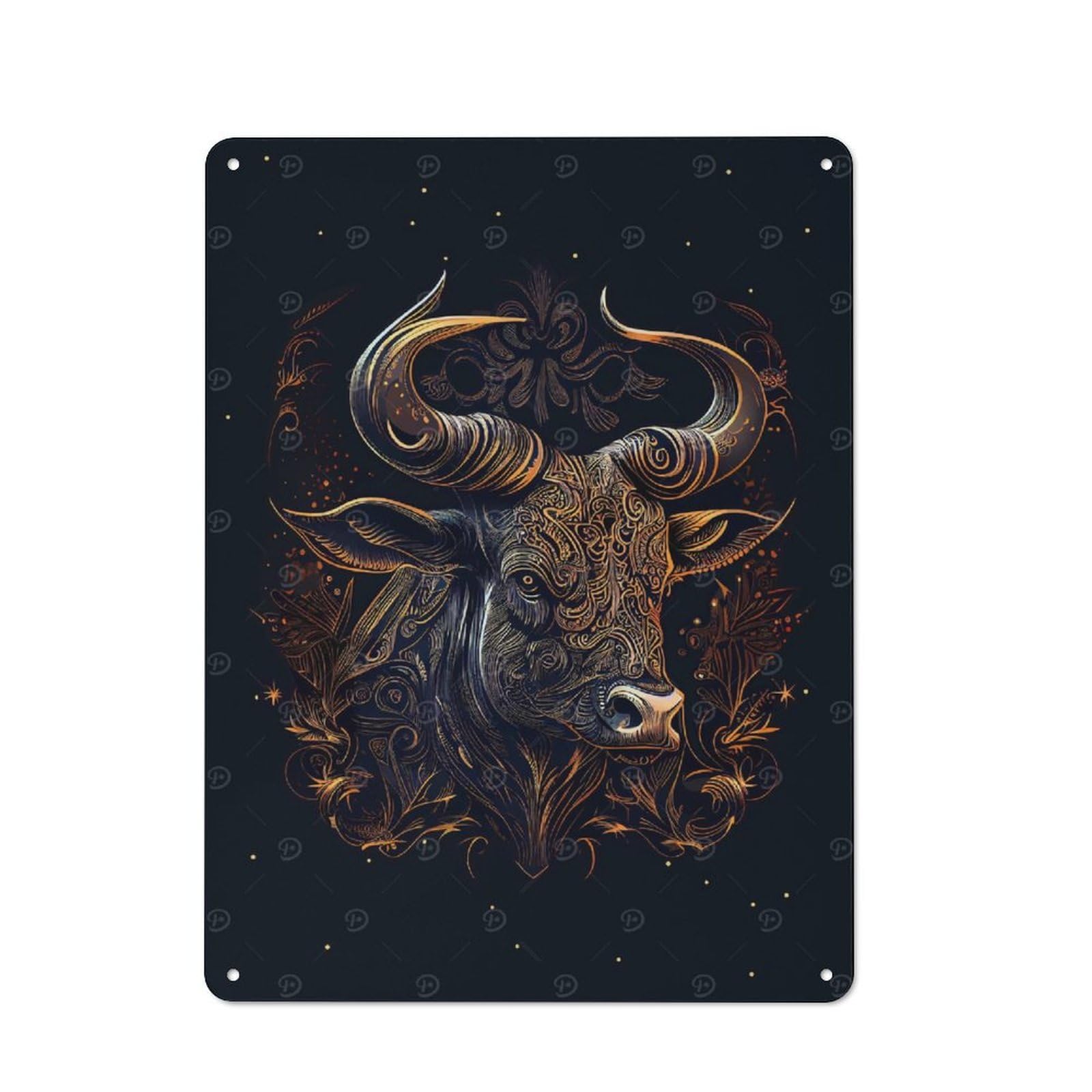 Junmoney Style-13 Chinese New Year Ox Bull Metal Sign 40X30cm, Vintage Bar Wall Plaque For Diner, Restaurant, Shed Or Kitchen