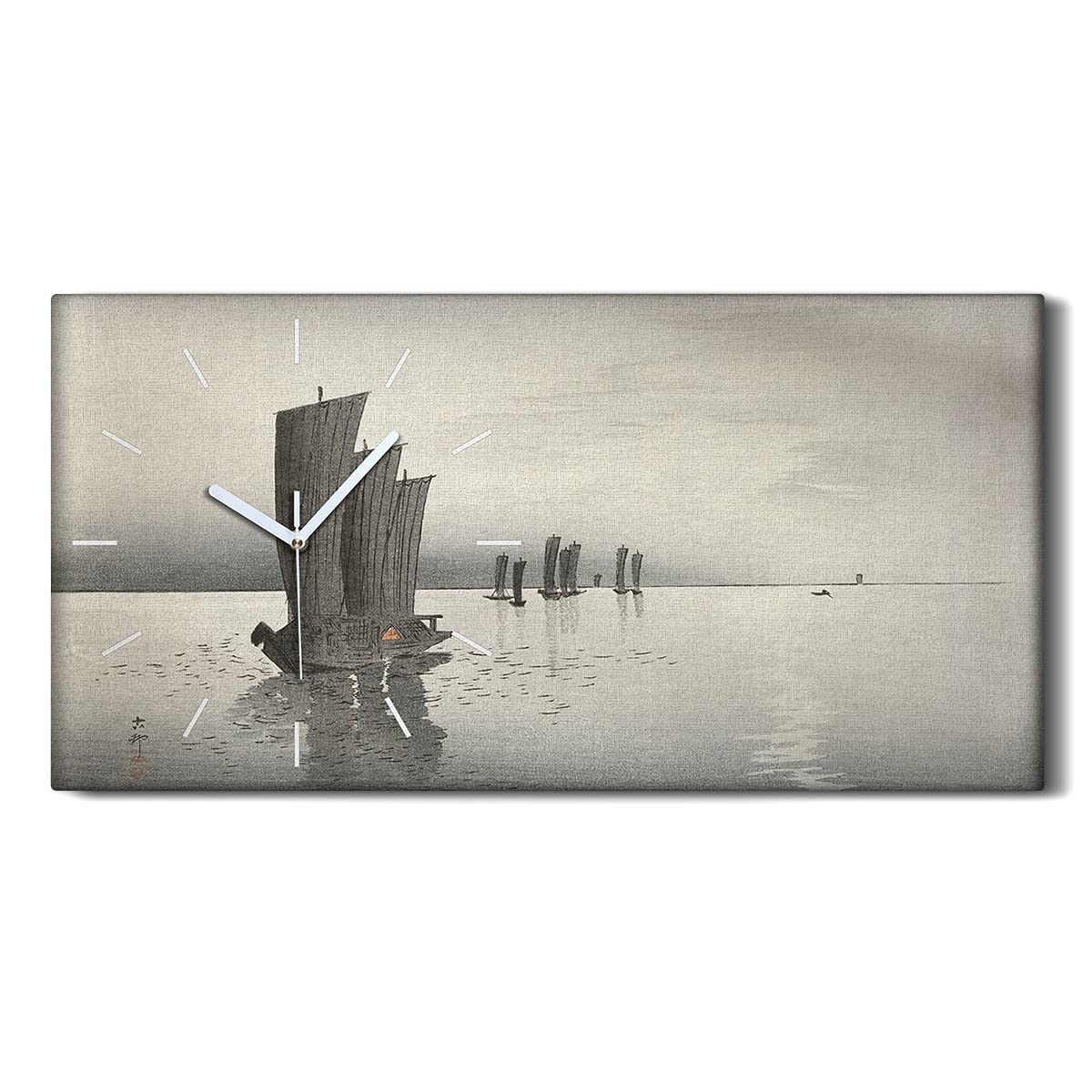 Horloge sur Toile Moderne 60x30cm - Image Art Mural Salon Chambre Asiatique Lac Ships Sky Art