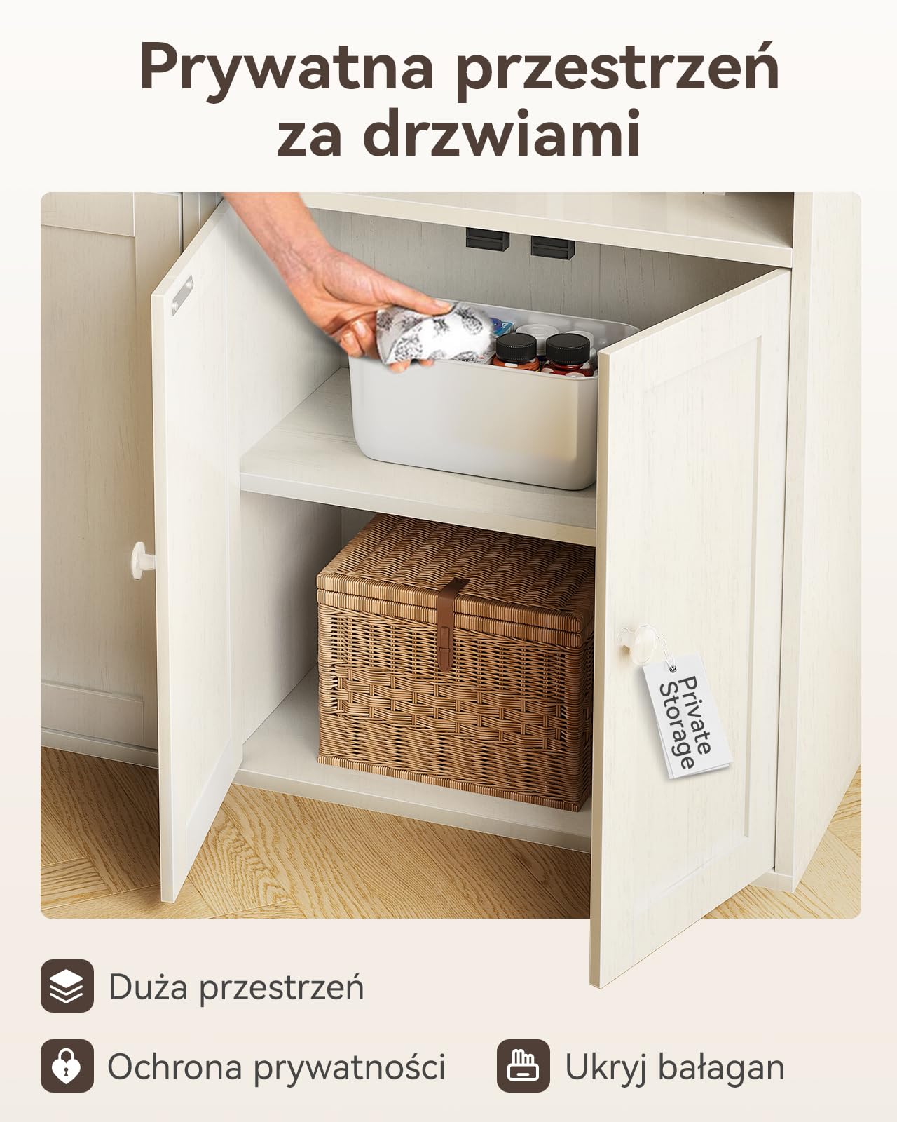 Coleshome 6-poziomowa biblioteczka z drzwiami i szafką, Wisząca na podłodze półka na książki do ekspozycji i przechowywania, Półki na książki do domu, biura, salonu, sypialni, Biały, 48x24x176.4