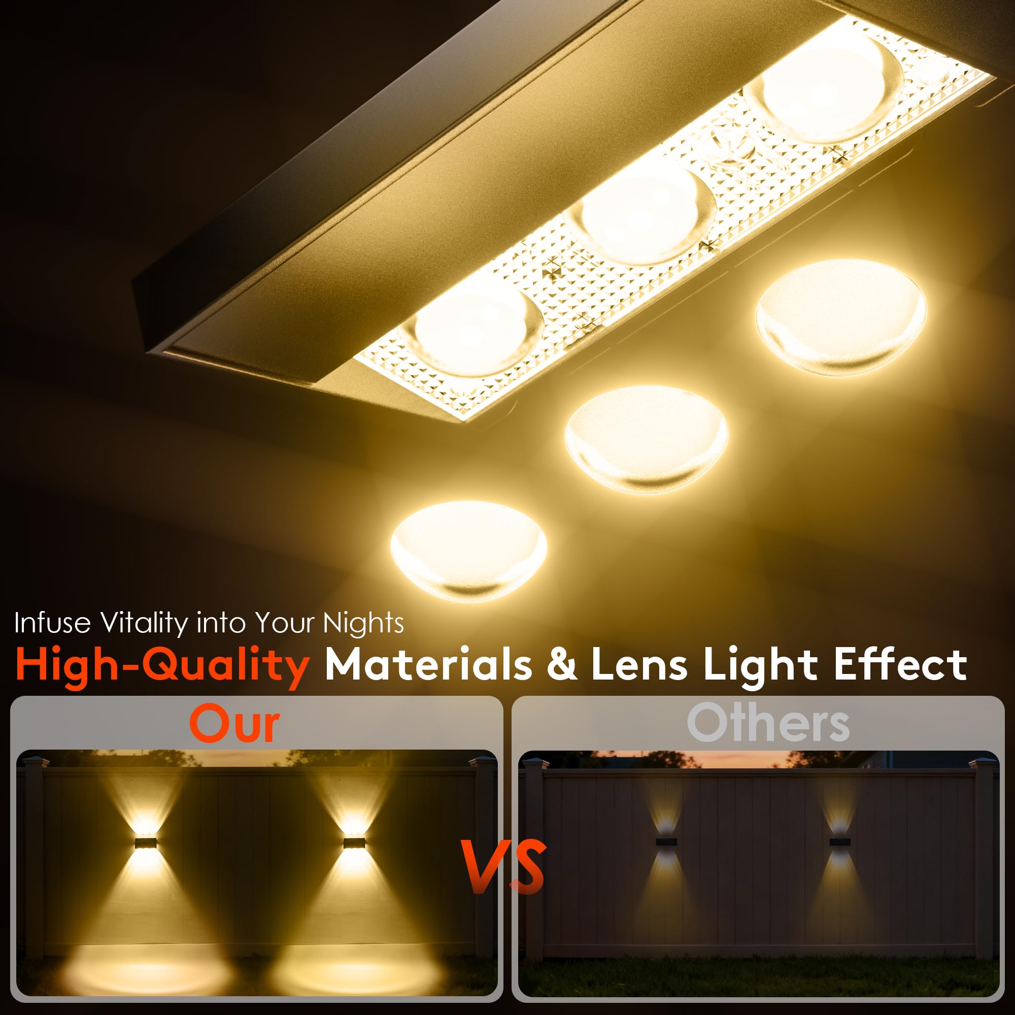 Quntis Solar Wandleuchte Außen 8er Set Up & Down 12 Lichtmodi Warmweiß RGB | 6 LEDs Solarleuchten IP44 Wasserdicht Solar Zaunbeleuchtung Solarlampen für Garten Balkon Terrasse Zaun Hof Mauer Treppe