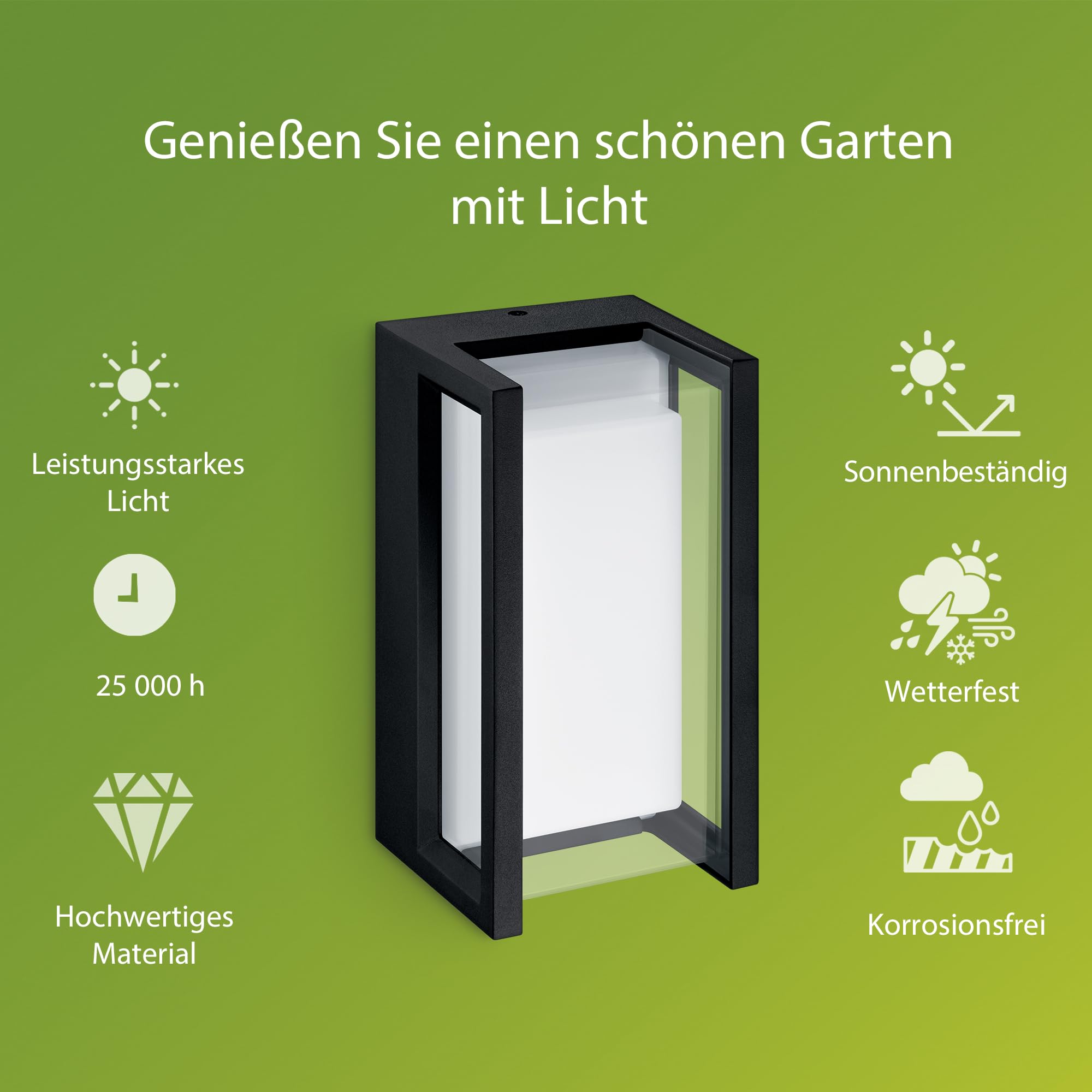 PHILIPS Outdoor Pyrona Wandleuchte 12W, 2700 Kelvin warmweißes Licht, IP44 wetterfest, schwarz