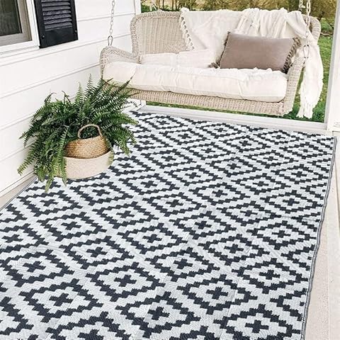 Reversible Mats Plastic Straw Rug, RV Mats Large Floor Mat Waterproof Outdoor Rugs for Patio, Backyard, Deck, Picnic, Beach, Camping, 9x12 FT, Gray Lattice Cover