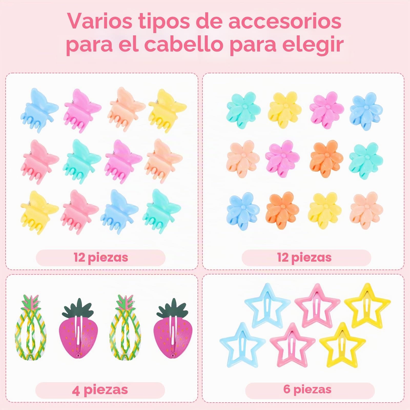 Funtopia - Accesorios para el cabello para niñas: juego de lazos elásticos coloridos y pinzas para el pelo, 1246 bandas de goma con lazos de algodón para bebés