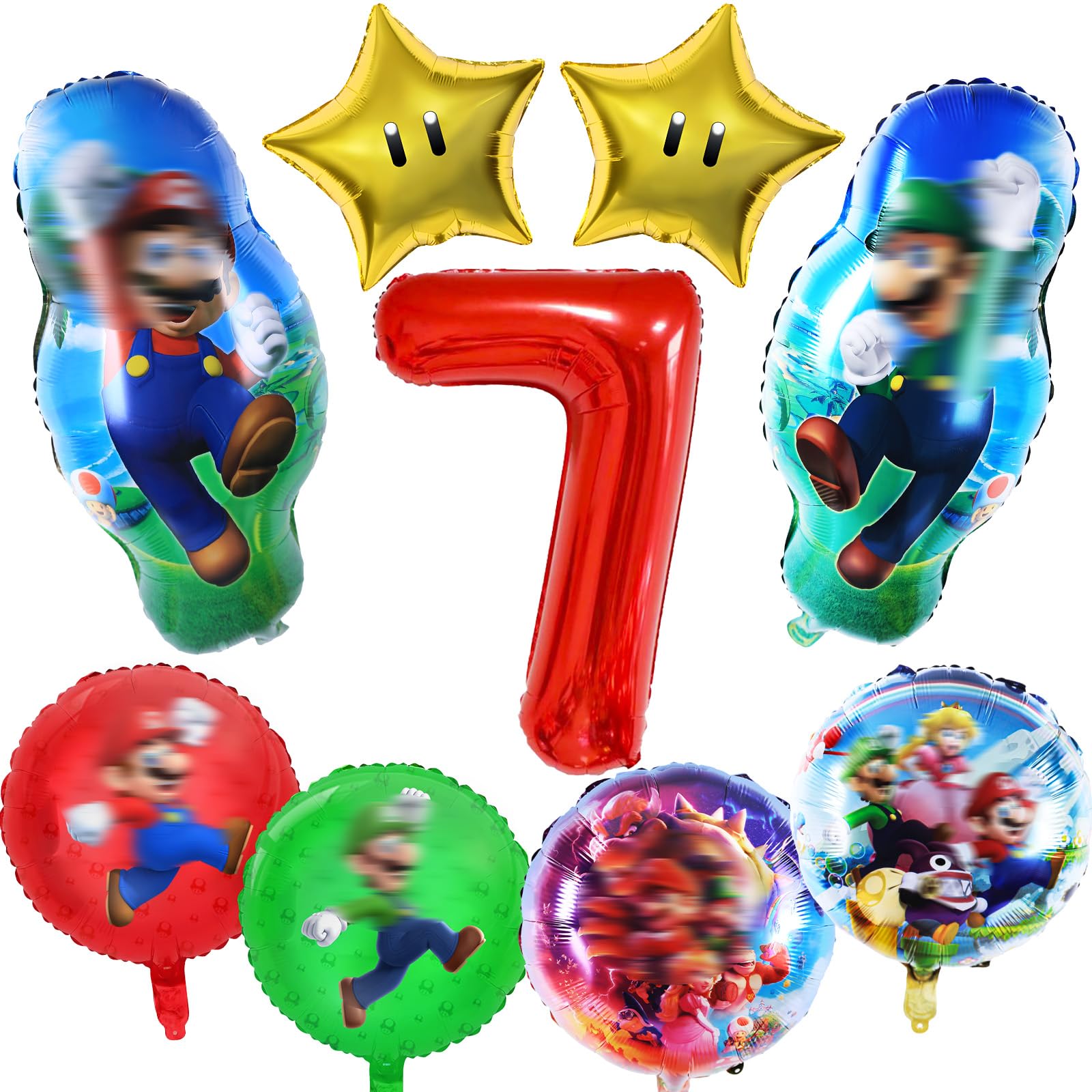 Mari Foil Balloons 7th, 9PCS Birthday Decorations, Super Balloons Party Decorations Party Supplies for Kids