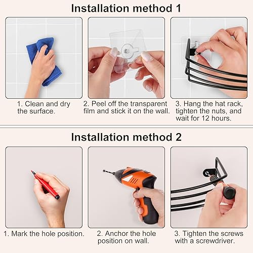 Miniatura 6 de Paquete de 2 organizadores de sombreros de montaje en pared para gorras de béisbol, forros cuadrados de silicona para freidora de aire, paquete de 2