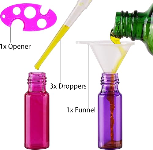 Miniatura 2 de MAXMAU 24 botellas de rodillo de colores para aceites esenciales, perfume, botella de vidrio recargable de 0.17 onzas líquidas, bola de metal, tapa