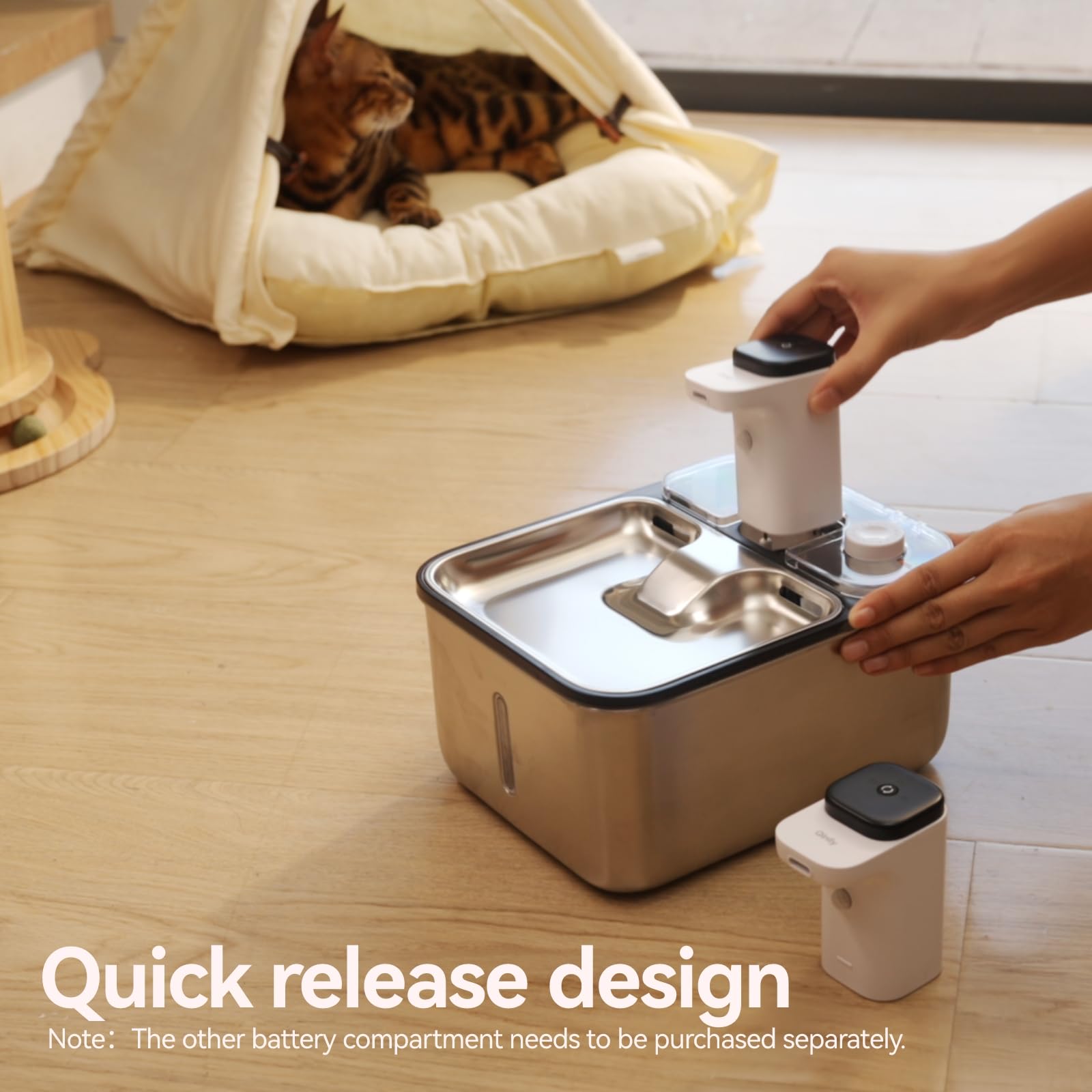 Automatic Stainless Steel cat Water Fountain for Pets Indoor, Wireless Metal Dispenser, Cordless Battery Operated Dog Drinking Fountains, Rechargeable Waterer with Motion Sensor, Black,3.5L 6 Filters - image 7
