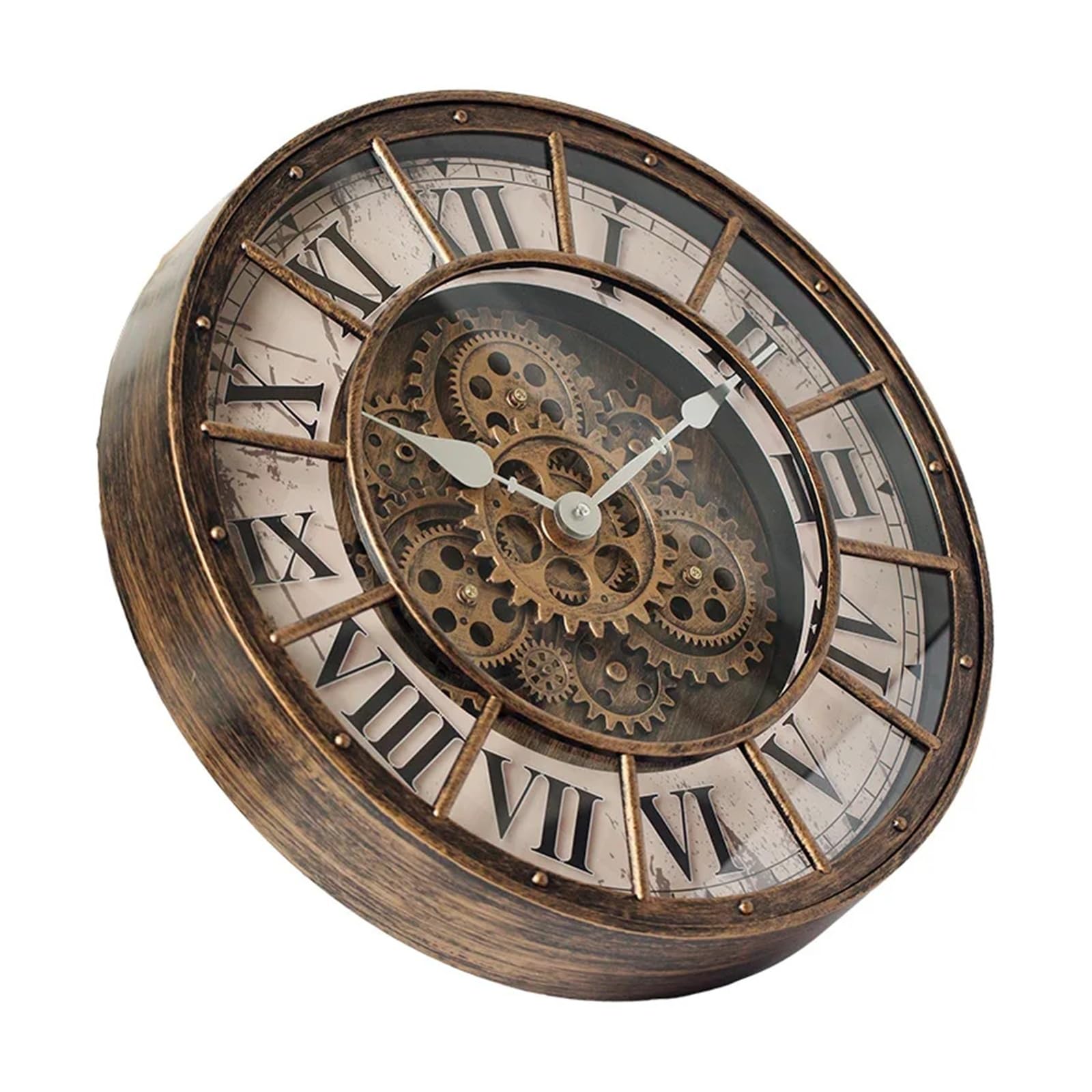 Generico Reloj de pared grande con engranajes industriales de 46 cm, engranajes móviles, números romanos, decoración punk(A- 07)