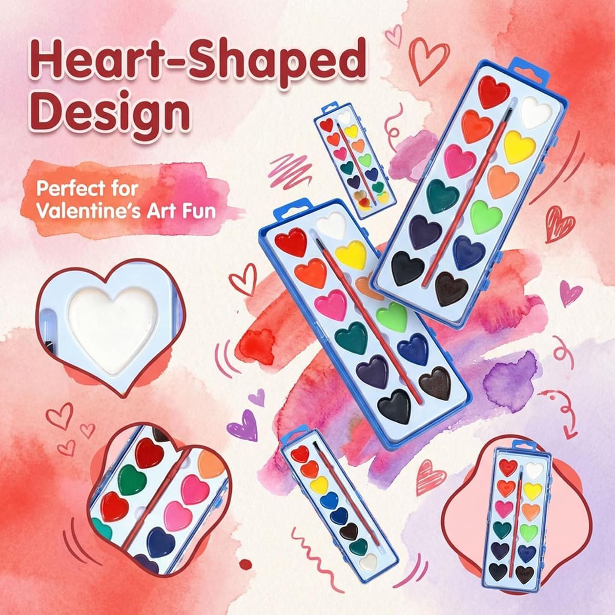 Heart Watercolor Paint Set, 2026 New Mini Watercolor Paint Set for Valentine's Day, 8/16 Heart Shaped Water Colors, Romantic Art Gift (16 Colors, A)