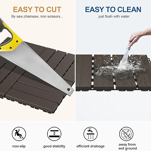 Miniatura 4 de Azulejos de plástico entrelazados de 27 pies cuadrados, 27 piezas impermeables para patio y balcón, baldosas entrelazadas de 12 x 12 pulgadas para