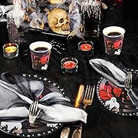 Vista 5 de DIYASY Halloween Plates and Napkins Party Supplies, Paper Plates and Cups Sets Disposable Dinner Dessert Plate Bulk Black Cute Appetizer Plate for