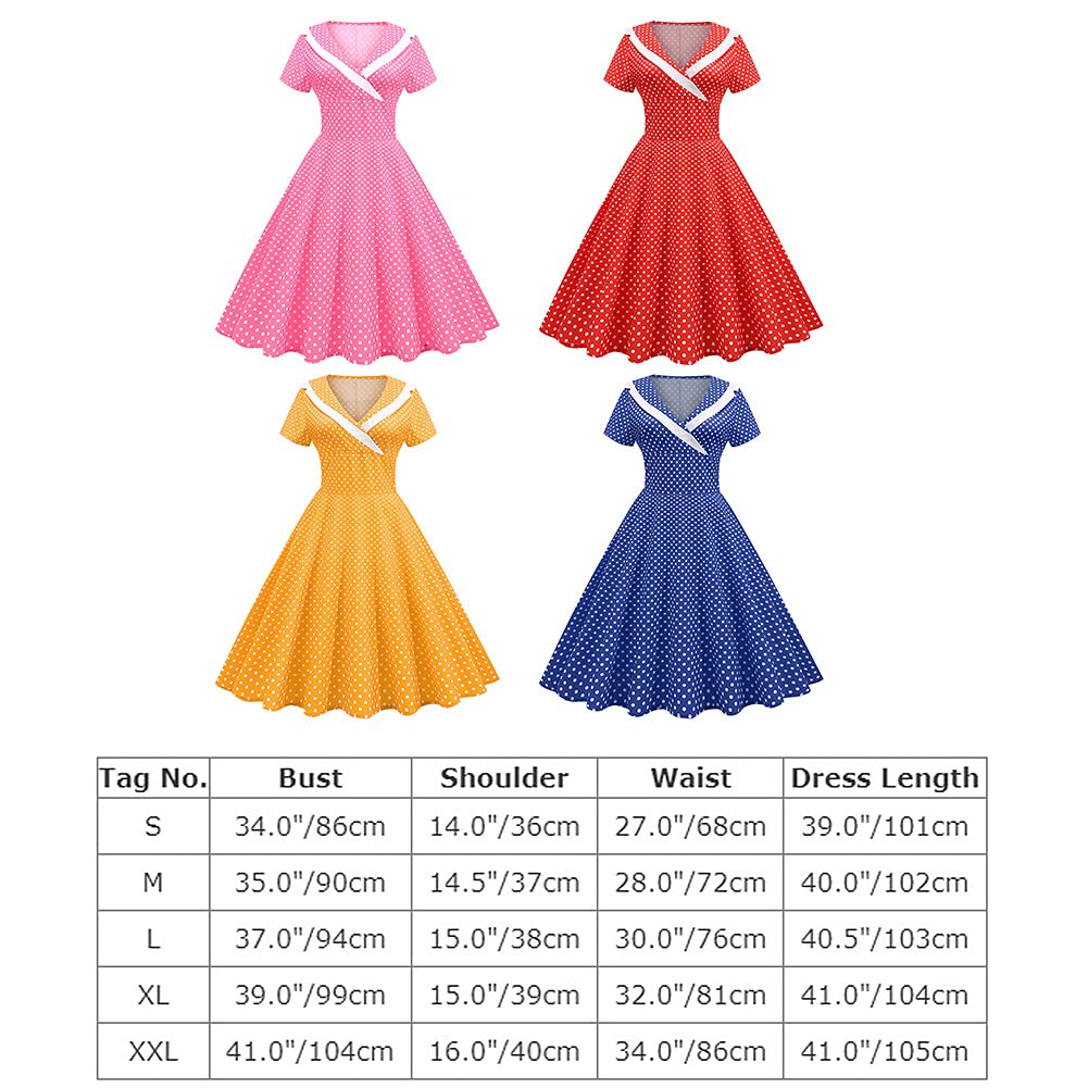 Robe de cocktail vintage à manches courtes et col en V pour femme - Style années 50 et 60 - Rockabilly - Robe midi, Rose à pois, XX-Large