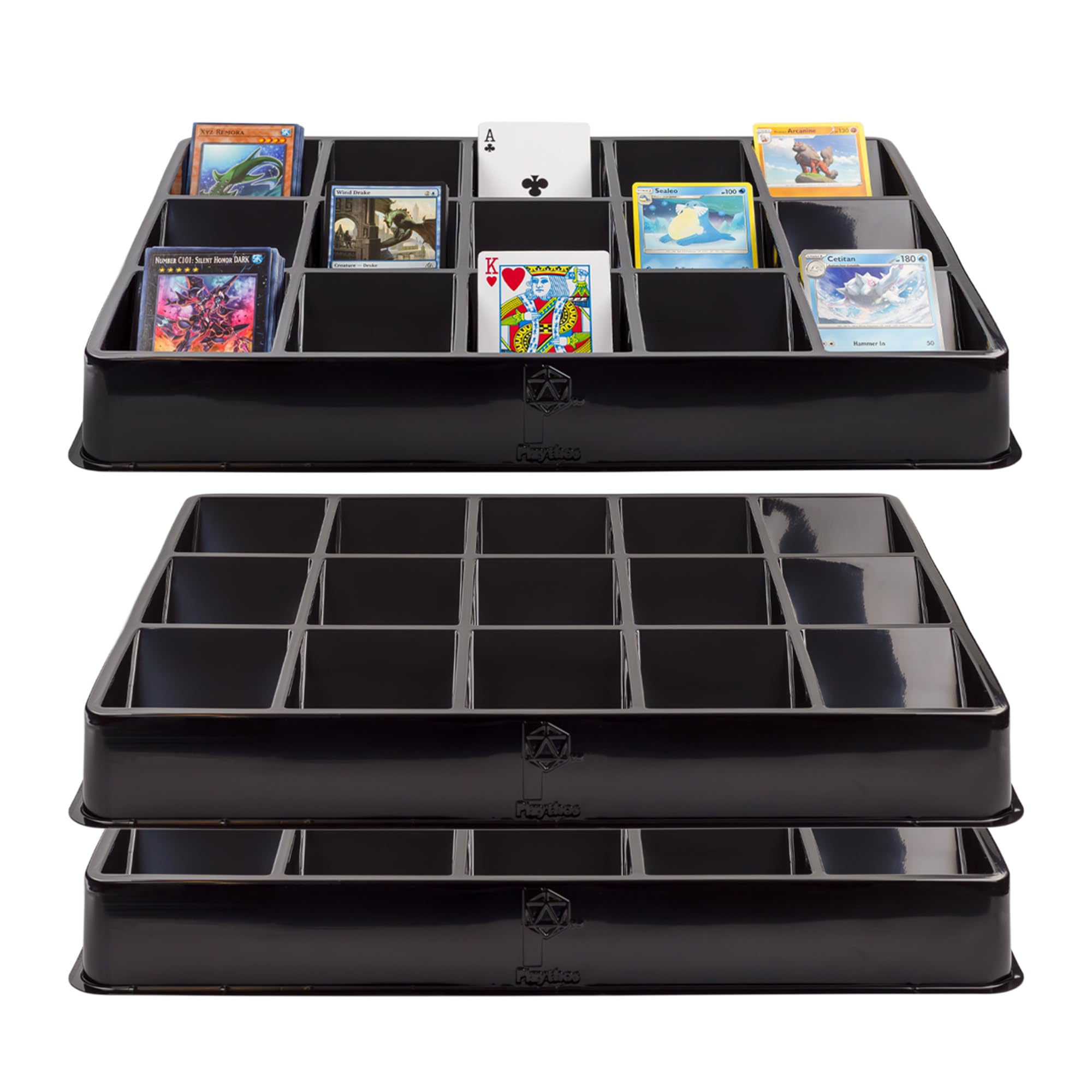 Toy Vault Trading Card Sorting Trays and Dealer Trays (3-Pack, 15-Slot); Large Black Card Tray Organizer for CCG Games and Board Games