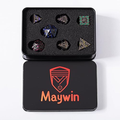 Miniatura 6 de DND - Juego de dados Dungeons and Dragons D20, dados de rayas metálicas con funda de regalo, juegos de dados poliédricos para juegos de mesa, dados
