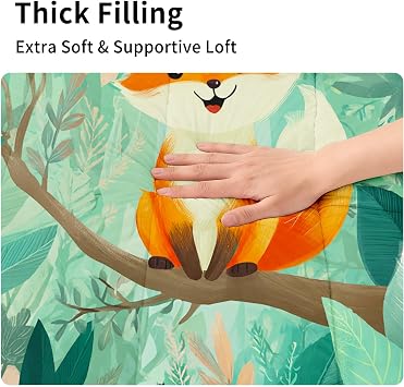 Cute Fox Comforter Set King Size, Animal Jungle Bedding 3 Pieces, Soft Fluffy Lightweight Microfiber with 1 Comforter and 2 Pillow Shams for All Season, Cozy Bed Set for Bedroom