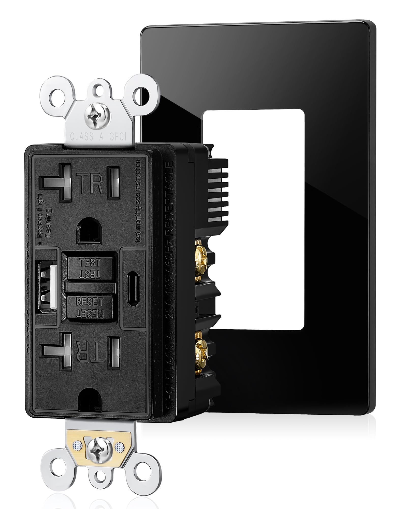 suraielec 20 amp gfci outlet with usb ports, self-test, tamper-resistant, black, 1-pack