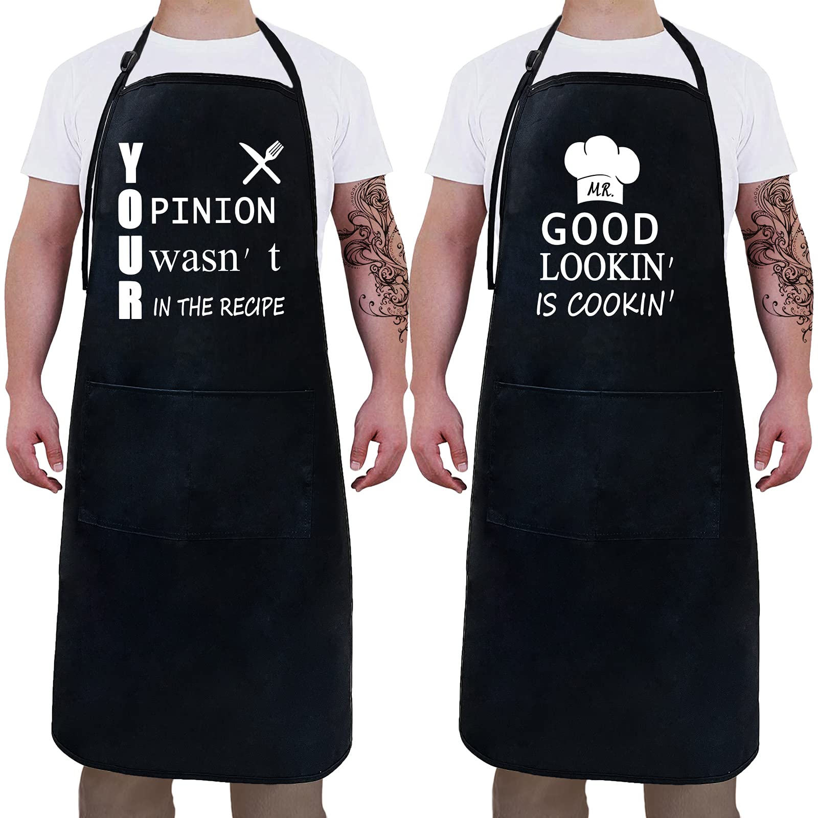 2 Pack Funny Aprons for Men Thanksgiving Kitchen Chef Grilling Cooking BBQ Apron