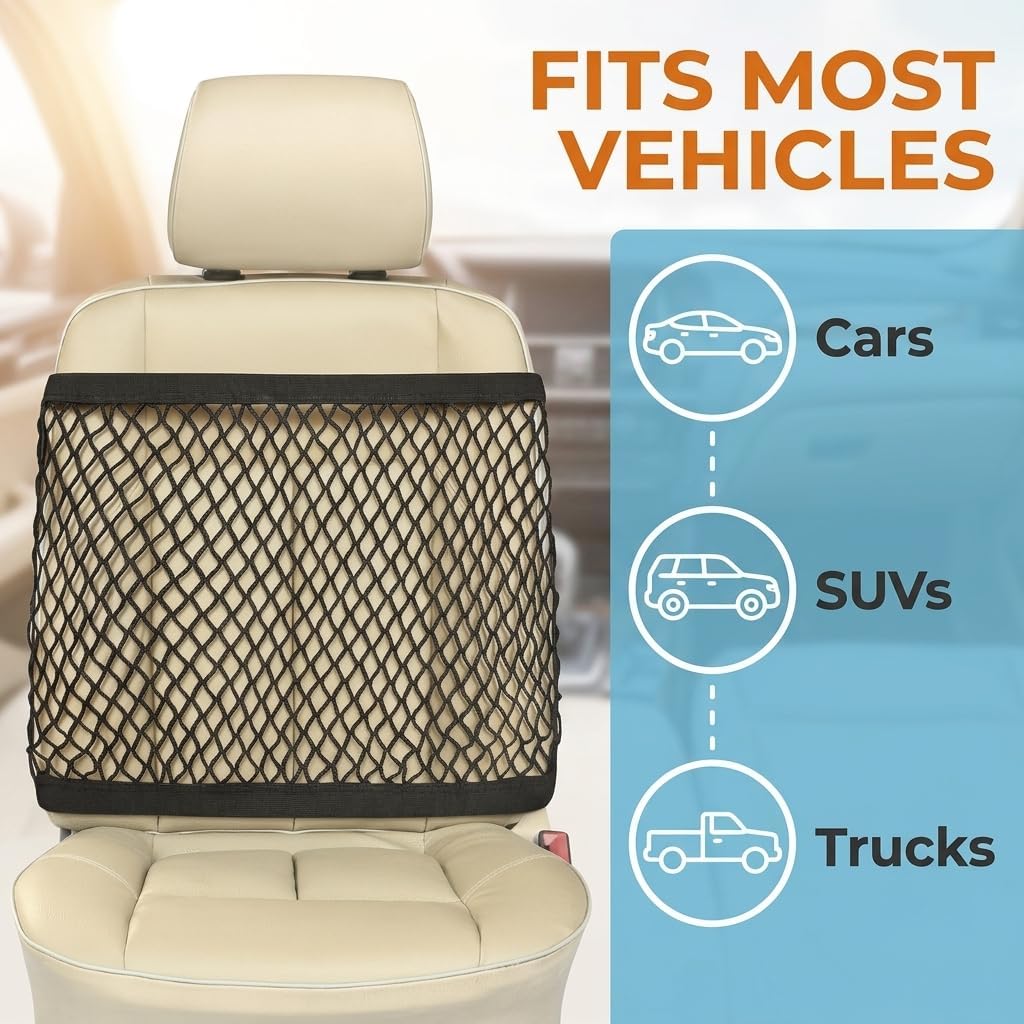 Car Seat Organizer Net, High Elastic Front & Rear Seat Storage Net, Multifunctional Mesh for Tissue Purse Phone Bottle Toy, Universal Foldable Accessory for Most Cars Trucks SUVs (Black) image 4