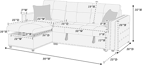 Miniatura 2 de Poundex Sofá seccional reversible de terciopelo gris con almacenamiento oculto