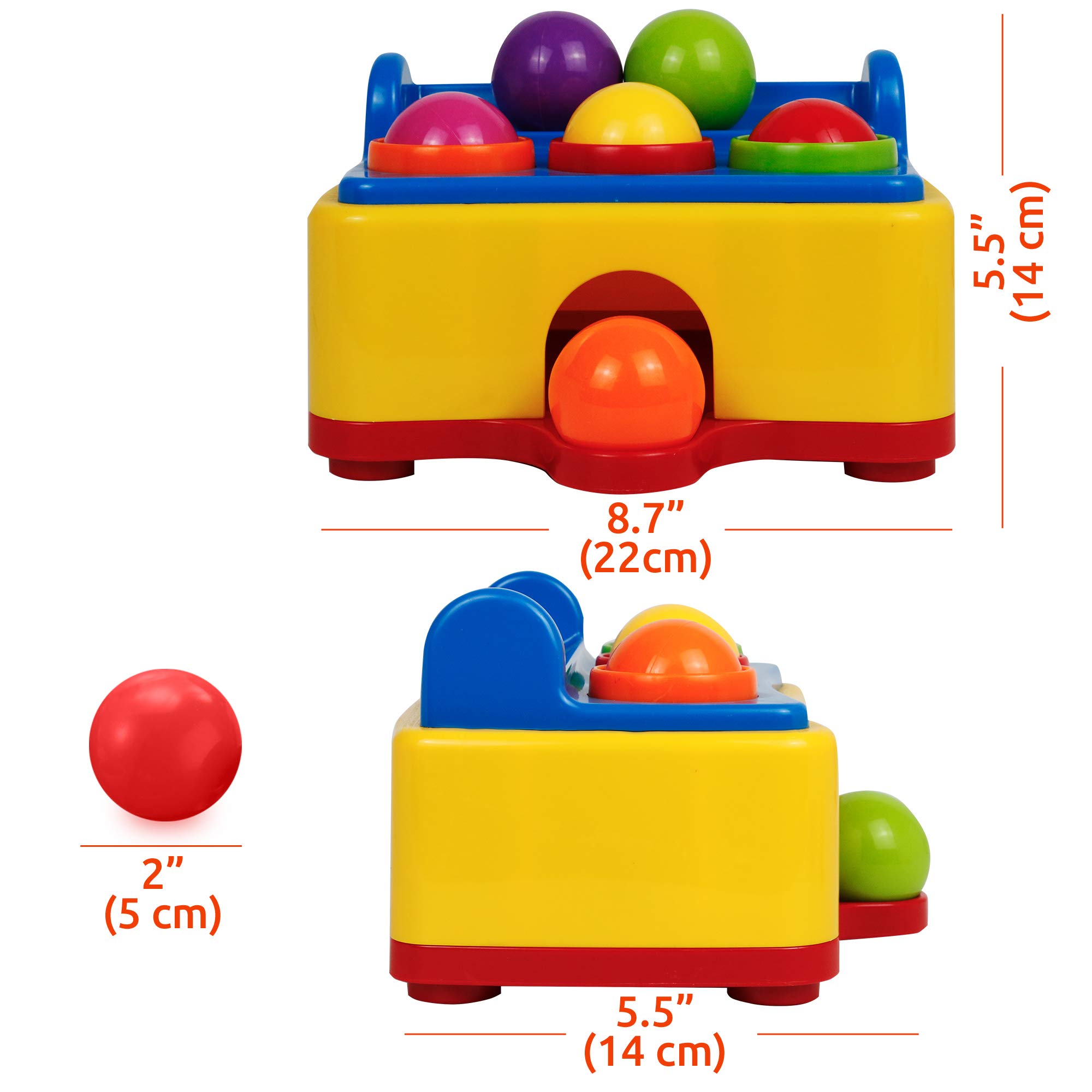 Pound a Ball Juego con martillo y 6 pelotas de bebé Juguete de bebé con luces divertidas y efectos de sonido – Horas de diversión y desarrollo de habilidades con el juego dispensador de pelotas Baby Ball Popper Game. Certificado por ASTM. 4