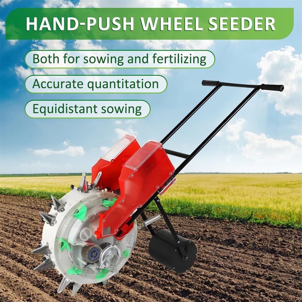 Sembradora Manual de precisión para jardín, con Rodillo y aplicador de Fertilizantes, para Soja, Cacahuete, maíz, algodón y Soja.,14 Holes