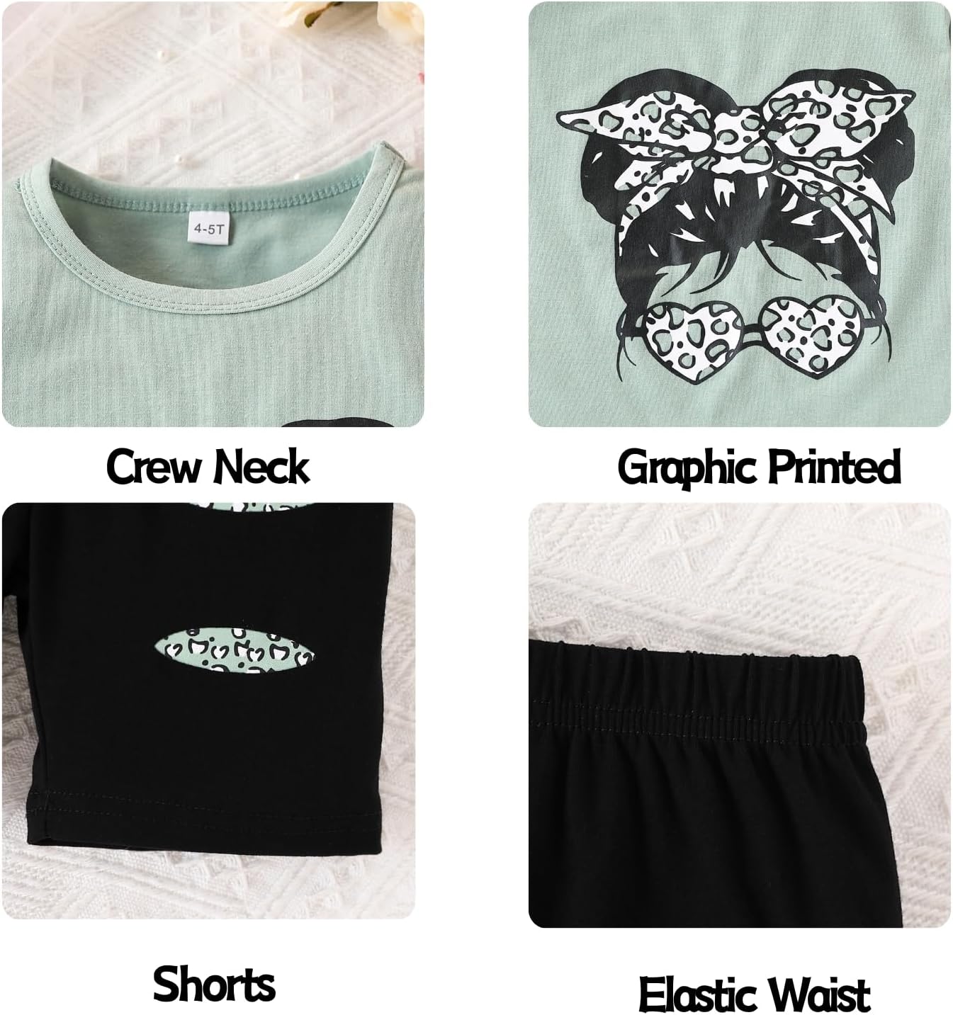 Kid Toddler Girl Clothes Summer Short Sleeve Figure Graphic Tee Shirt + Shorts Summer Outfits Set - Image 6